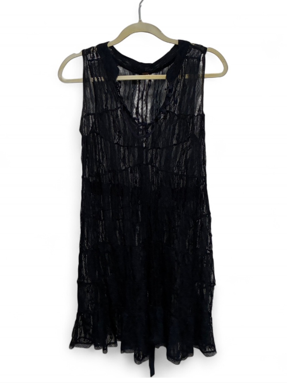 Free People Dark Blue Lace Sheer Sleeveless Mini Dress